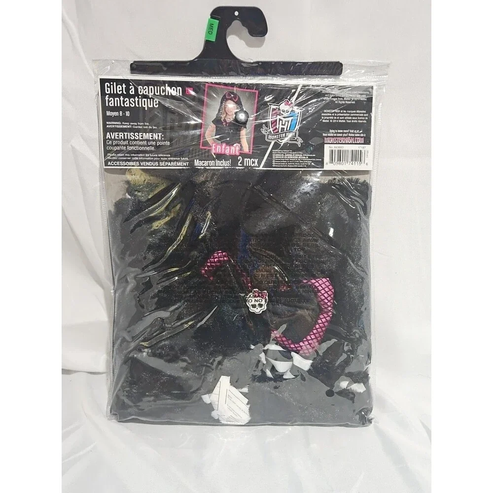MONSTER HIGH FANGTASTIC HOODIE ZIP VEST BLACK COSTUME With GLOVES CHILD M 8-10
